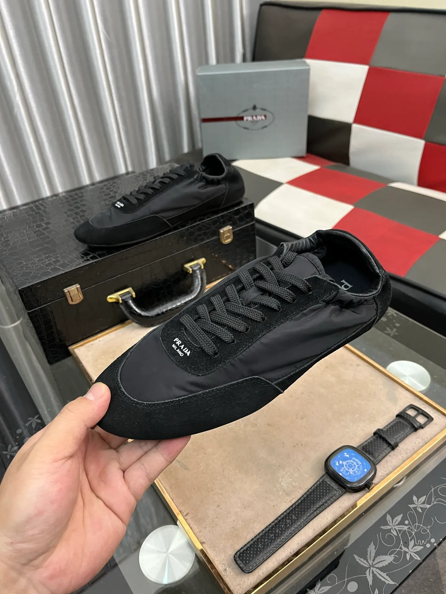 Men's shoes 💰500⌚️⌚️【PRADA】Prada - high-end quality original order 🔍🔍🔍 casual sports shoes - Upper: 🔝Nappa calfskin, brand high mercerized canvas, shoe body brand metal fasteners, tongue silk screen brand logo - Lining: water-dyed cowhide - Outsole: ultra-light TPU foam; molded outsole -Ultra-high quality control and fine workmanship: outstanding (high-end, extravagance, class) -Size: 38-446️⃣colors available